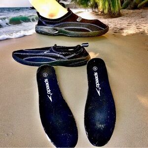 Speedo Water Shoe Summer Beach Surf Sandal Black & Blue LOGO mens 9 small